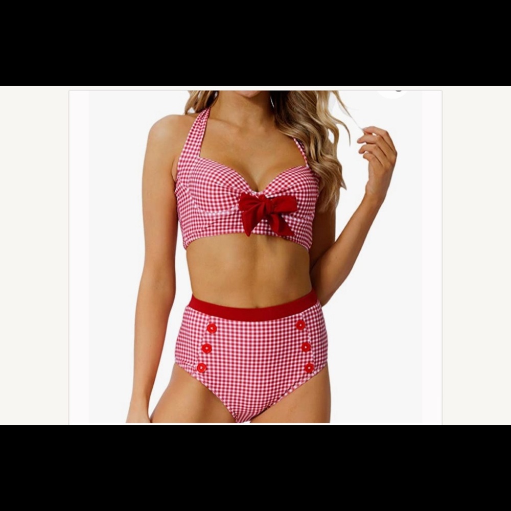 Peddney high waisted plaid 2 piece swimsuit Sz. Large and Xtra large - Picture 1 of 9